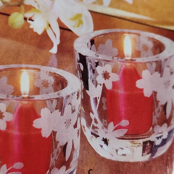 💜PartyLite Sakura Clear Frosted Etch Cherry Blossom Votive Holder Set of 2 - Picture 4 of 12